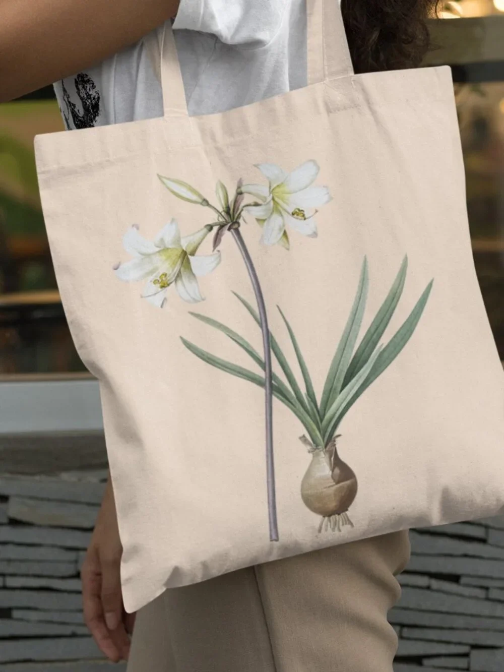 Belladonna Lily Vintage Floral Print Graphic Canvas Tote Bag